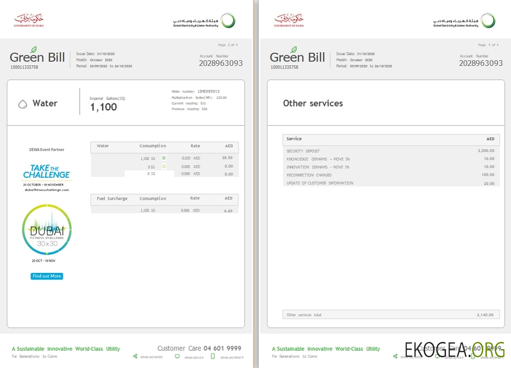 Uae Dubai electricity & water authority utility bill template in word format (4 pages) 3 4 template